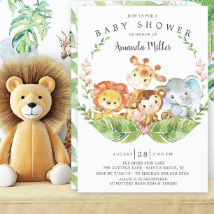 Invitation Baby shower moderne Safari Jungle Animaux