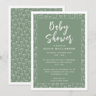 Invitation Baby shower moderne Sage Green Script