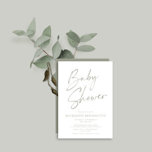 Invitation Baby shower moderne Sage Olive Green Script