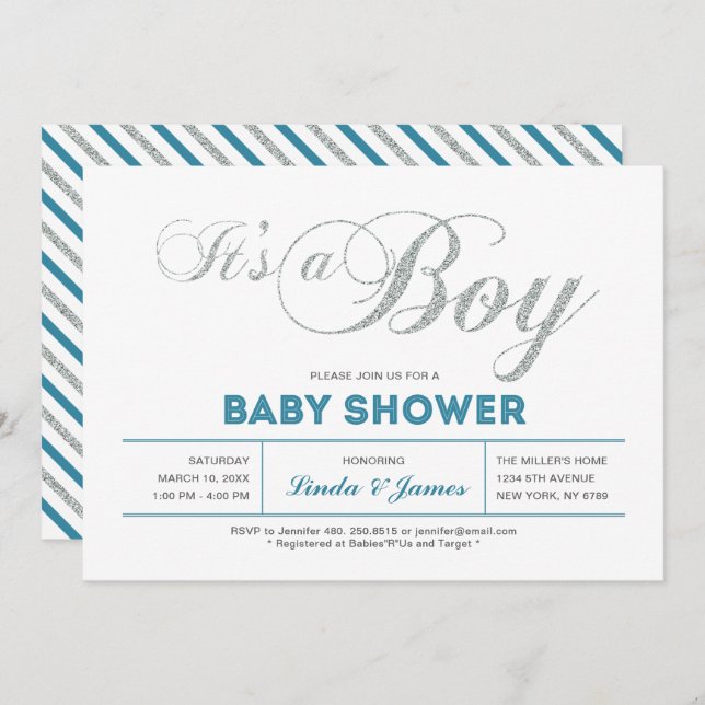 Invitation Baby shower moderne Silver Couple (Devant / Derrière)