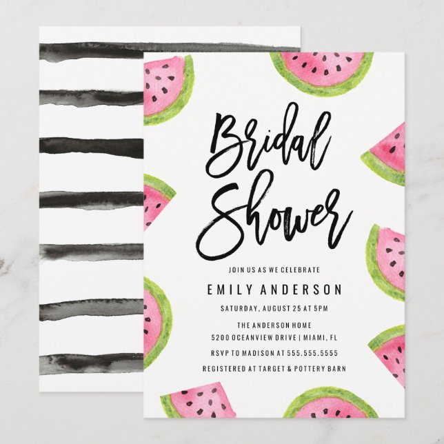 Invitation Baby Shower Moderne sur le Thème Pastèque (Devant / Derrière)