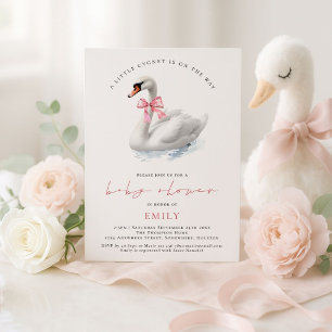 Invitation Baby shower moderne Swan Pink Bow