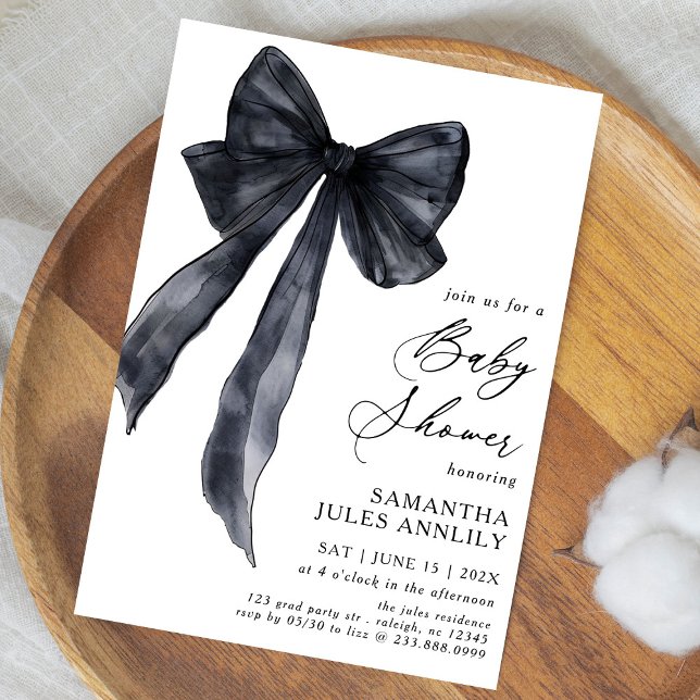 Invitation Baby shower moderne tendance Black Bow (Créateur téléchargé)