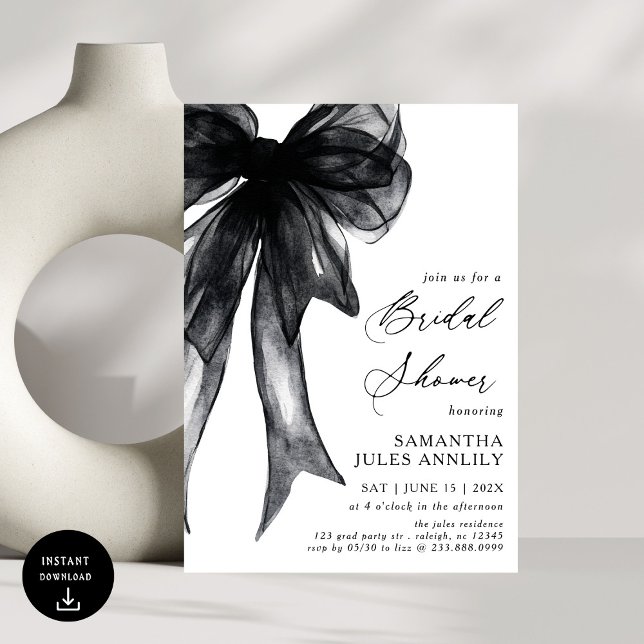 Invitation Baby shower moderne tendance Black Bow (Créateur téléchargé)