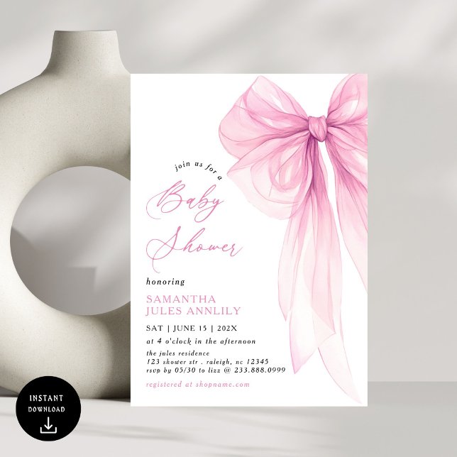 Invitation Baby shower moderne tendance Bow rose (Créateur téléchargé)