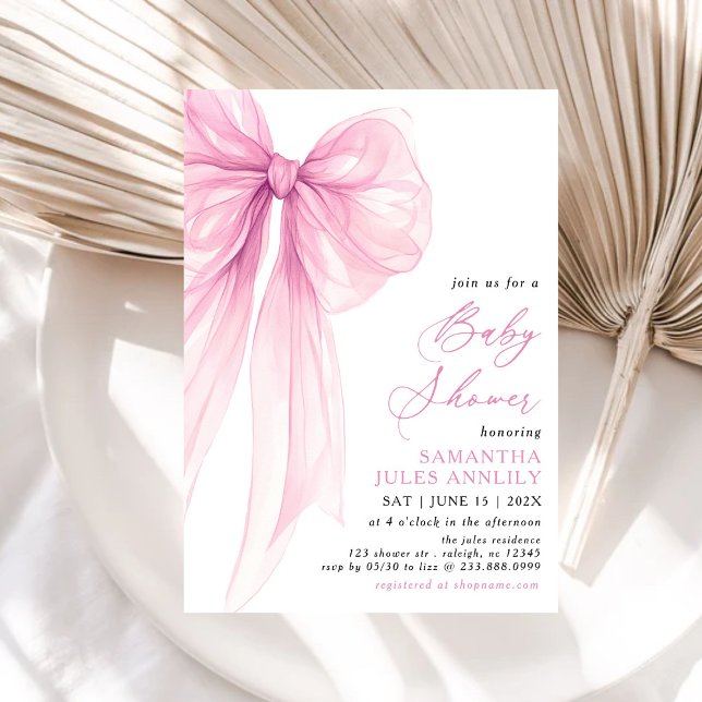 Invitation Baby shower moderne tendance Bow rose (Créateur téléchargé)