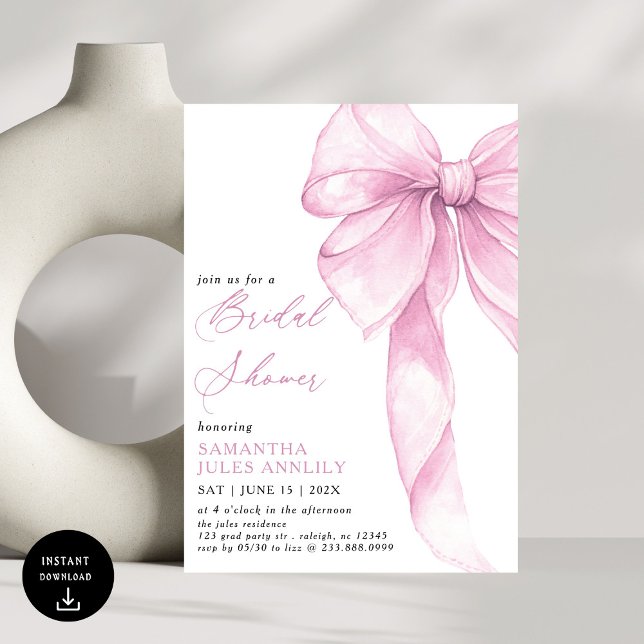 Invitation Baby shower moderne tendance Bow rose (Créateur téléchargé)