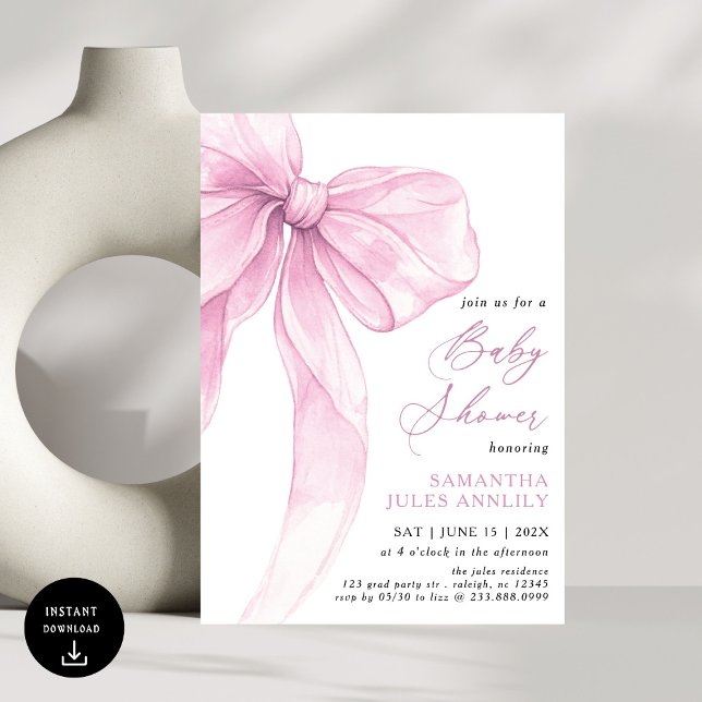 Invitation Baby shower moderne tendance Bow rose (Créateur téléchargé)