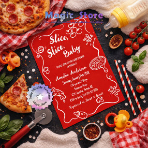 Invitation Baby Shower Moderne Tranche Tranche Bébé Rouge