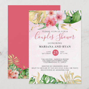 Invitation Baby Shower Moderne Tropical Floral pour Couple d'