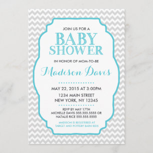 Invitation Baby shower moderne Turquoise et Grey Chevron