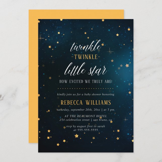 Invitation Baby shower moderne Twinkle Twinkle Little Star (Devant / Derrière)