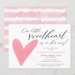 Invitation Baby shower moderne Valentines rose blanc fille