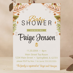 Invitation Baby shower Moderne Vert et Brown Botanique