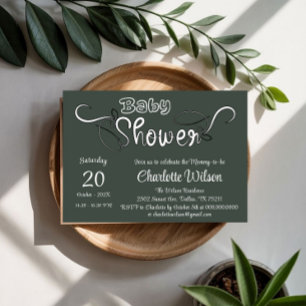 Invitation Baby Shower Moderne Vert Foncé