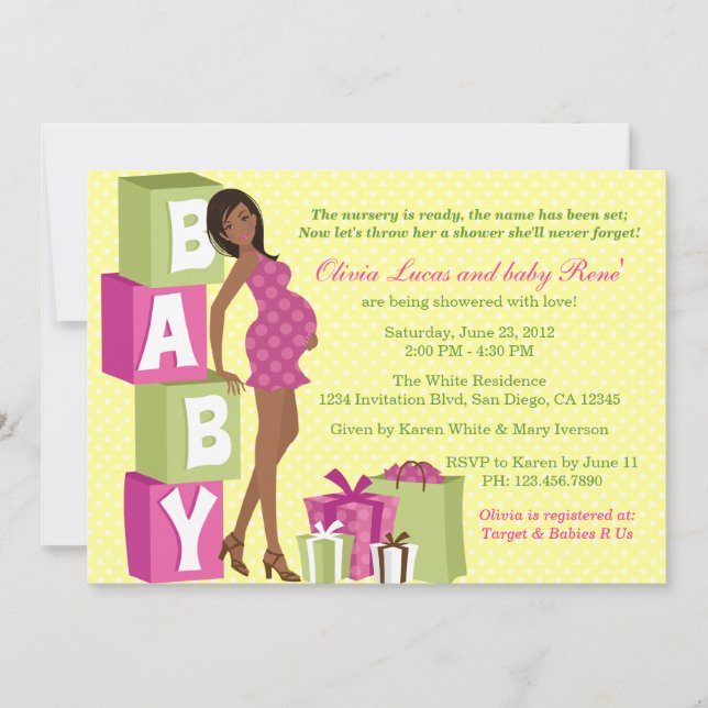 Invitation Baby shower moderne vert rose chic de maman de (Devant)