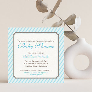 Invitation BABY SHOWER moderne vintage joli candy rayures ble