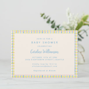 Invitation Baby Shower Moderne Vintage Mignon à Carreaux Past