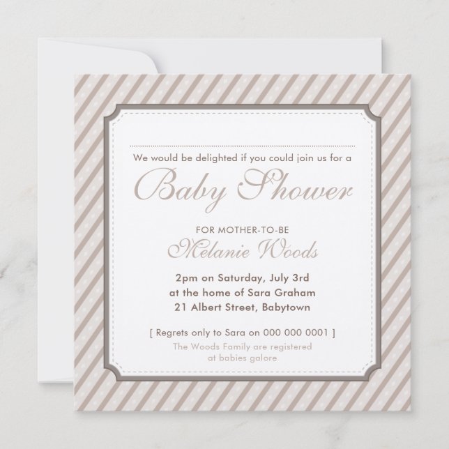 Invitation BABY SHOWER moderne vintage mignon rayures neutres (Devant)