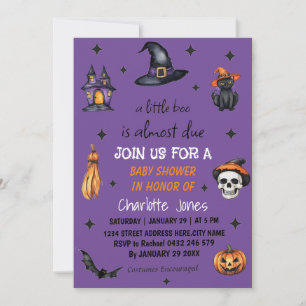 Invitation Baby shower moderne violet d'Halloween Little Boo