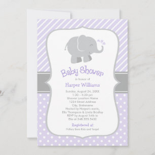 Invitation Baby shower moderne violet gris éléphant fille