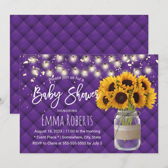 Invitation Baby shower moderne violet rustique de jarre de to (Devant / Derrière)