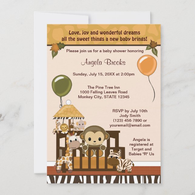 Invitation Baby shower MONKEY Fall Jungle Safari (Devant)