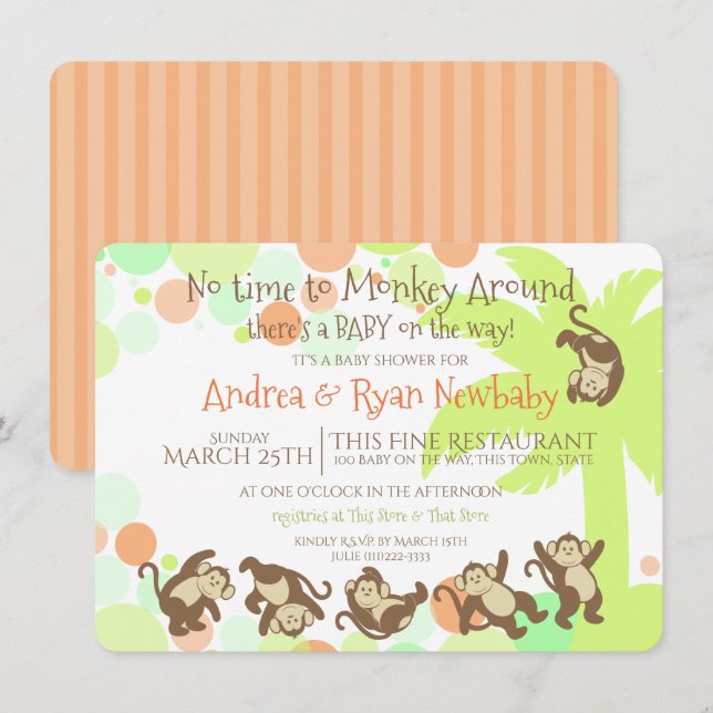 Invitation Baby shower Monkey Jungle (Devant / Derrière)