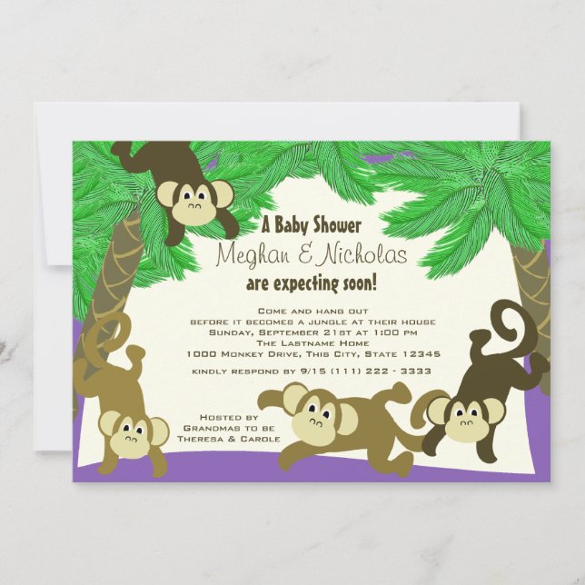 Invitation Baby shower Monkey Jungle (Devant)