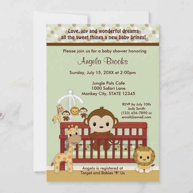 Invitation Baby shower MONKEY Jungle Pals JPN-M (Devant)