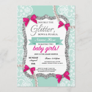 Invitation Baby shower Monnaie Parties scintillant Bow Twins 