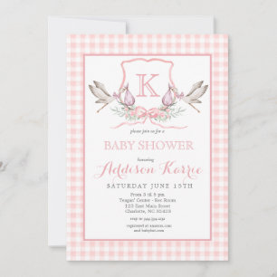 Invitation Baby shower Monogram Crest Stork