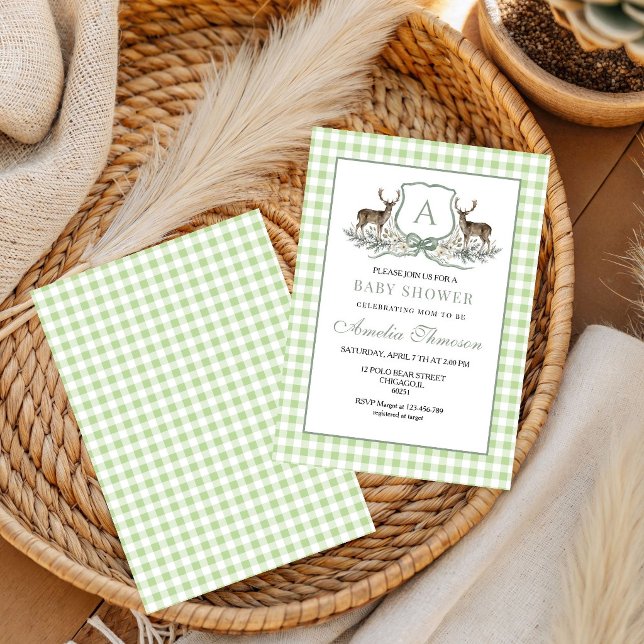Invitation Baby shower Monogramme Crête de Cerf Chasse  (Créateur téléchargé)