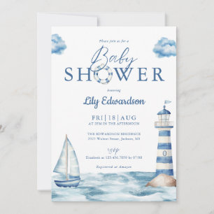 Invitation Baby shower Monogramme marin mignon