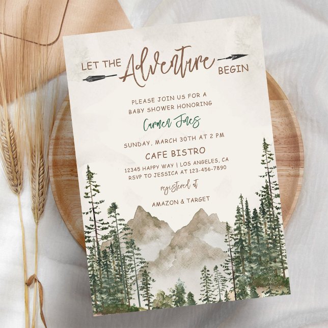 Invitation Baby Shower Montagne Pin Aventure (Créateur téléchargé)