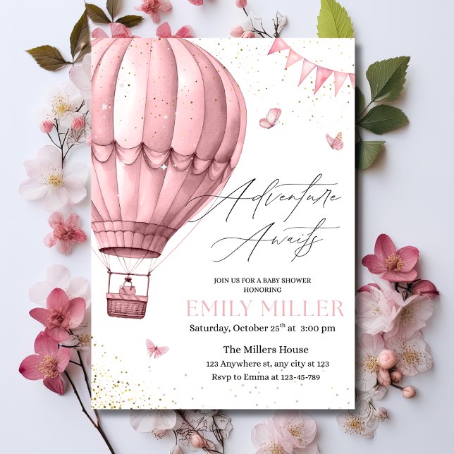 Invitation Baby Shower Montgolfière, Bébé Fille Ro (Créateur téléchargé)