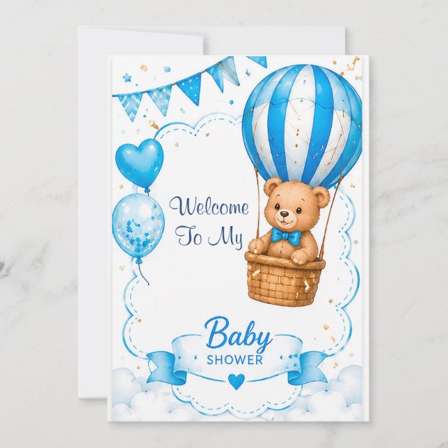 Invitation Baby Shower Montgolfière Bleue 🎈 (Devant)