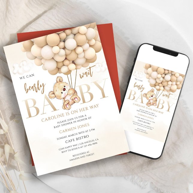 Invitation Baby Shower Montgolfière Ourson (Créateur téléchargé)