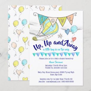 Invitation Baby shower montgolfière voyageant drapeaux pour g