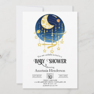 Invitation Baby shower Moon Falling Stars