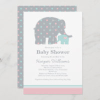 Baby shower Mother Elephant rose et points Aqua