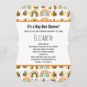 Invitation Baby shower motif abeille mignonne et arc-en-ciel