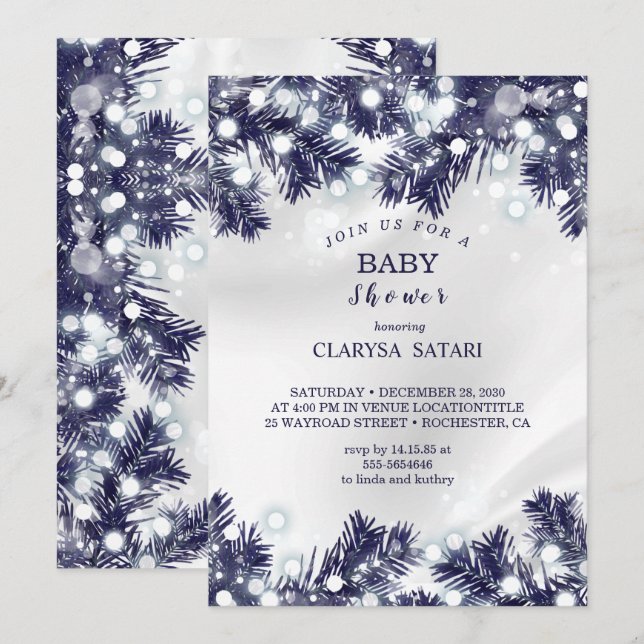 Invitation Baby shower motif aux fleurs bleues design (Devant / Derrière)