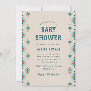 Invitation Baby shower Motif Blue Southwestern Aztec