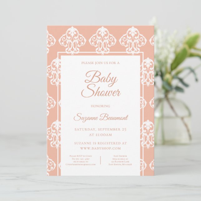 Invitation Baby shower Motif corail (Debout devant)