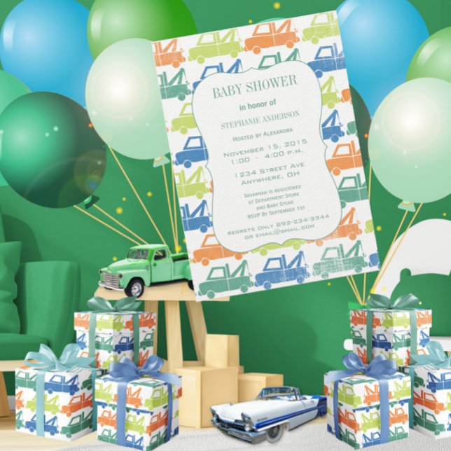 Invitation Baby shower Motif de camion de bébé bleu vert bébé (Créateur téléchargé)