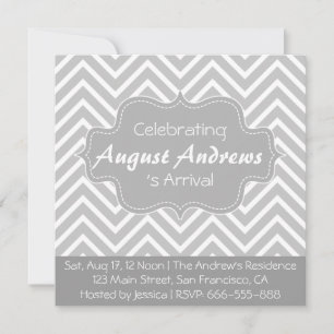 Invitation Baby shower: Motif de Grey et White Chevron