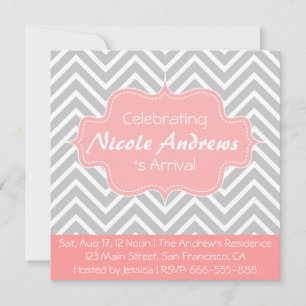 Invitation Baby shower: Motif de Grey et White Chevron