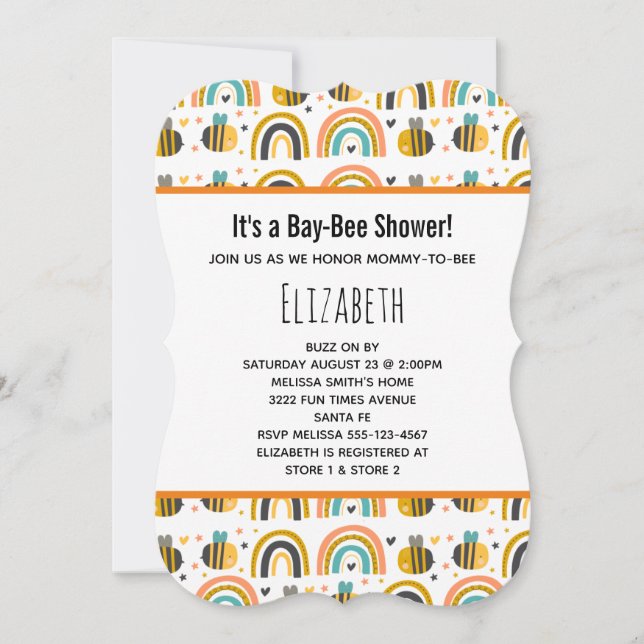 Invitation Baby shower Motif de mignet Bumble Bee et Rainbows (Devant)