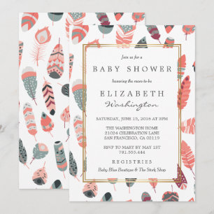 Invitation Baby shower Motif de Plumes de Bohême